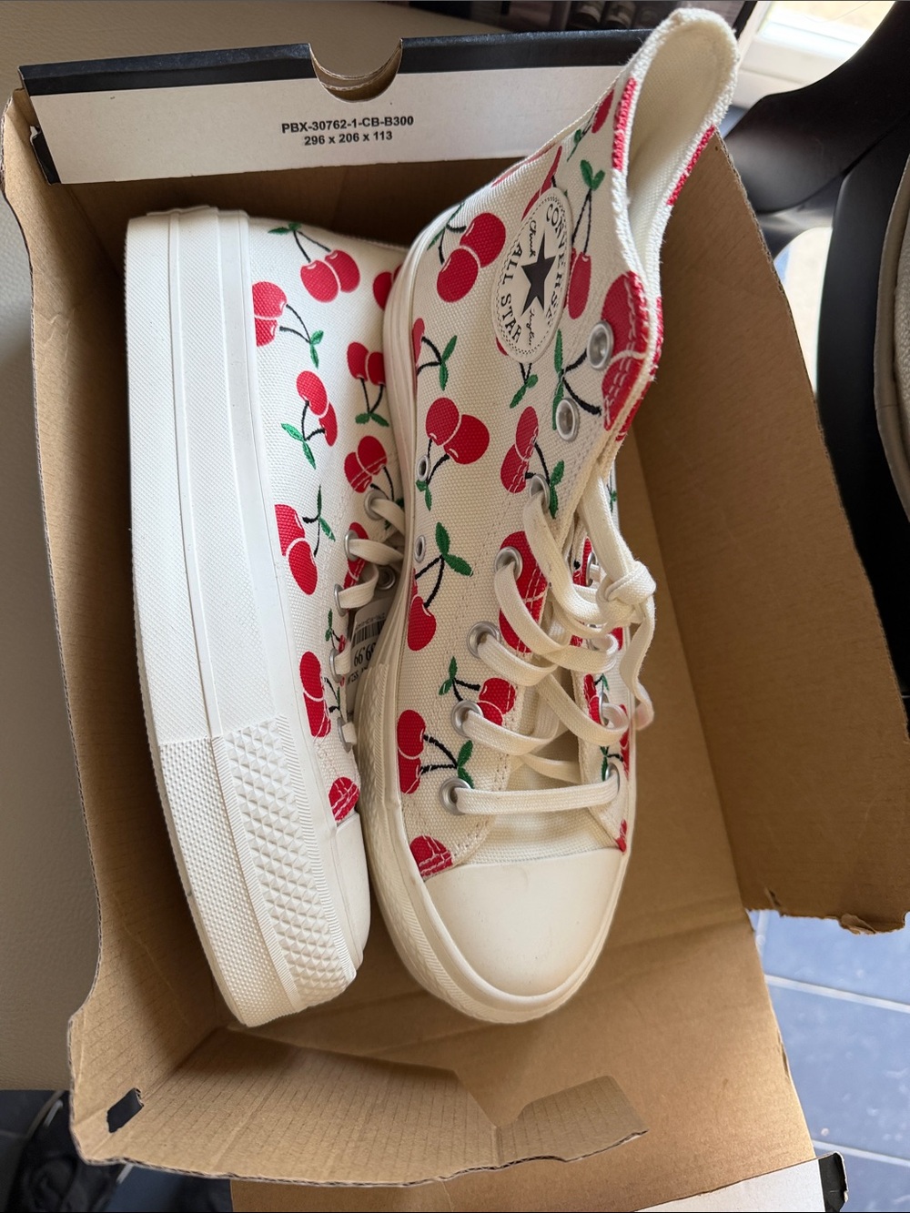 Converse Cream High-Top Sneakers with Red Cherry Print